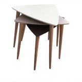 Zigon Sehpa 13667 Ahşap Kayın Retro Konik Ayak Model Tabla Beyaz-Mor Siyah El Yapı 13667