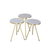 Zigon Sehpa 3'lü Altın Metal Ayak Beyaz Altın 1061