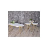 ZİGON SEHPA VE ORTA SEHPA ELİPS GOLD METAL AYAK GOLD BEYAZ SET