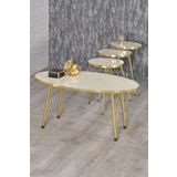 Zigon Sehpa ve Orta Sehpa Elips Gold Metal Ayak Gold Krem Set