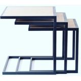 Zigon Zlf 3Lü 14097C Model Metal Siyah Fırın Boya Mdf Ceviz Theak Tabla Elyapım