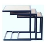 Zigon Zlf 3Lü 14097C Model Metal Siyah Fırın Boya Mdf Siyah Mermer Tabla Elyapım
