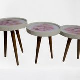Zigon19628 Sehpa Çember PEMBE KARANFİL Model Kayın Retro Ceviz 3 Ayak Üstü Cam