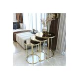 Zigonzi Desing Gold Metal Kırılmaz Bronz Ayna 3'lü Zigon Sehpa