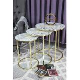 Zigonzi Gold Metal Mermer Desen Üçlü Zigon Sehpa