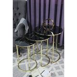 Zigonzi Gold Metal Sarı Şimşek Desen Üçlü Zigon Sehpa