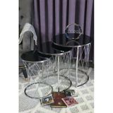 Zigonzi Hasır C Model Gümüş Metal Siyah Cam Zigon Sehpa