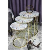 Zigonzi Hasır Model Zigon Sehpa Gold Ayak Çok Desen Cam