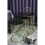 Zigonzi Hasır Model Zigon Sehpa Gold Ayak Şimşek Desen Cam