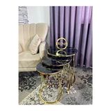 Zigonzi Rüya Model Zigon Sehpa Gold Ayak Beyaz Siyah Mermer Desenli Cam