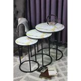 Zigonzi Sarı Mermer Desenli, Siyah Metal, C Zigon Sehpa, Salon Sehpası