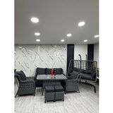 Zigonzi Vilza 7 Kişilik Rattan Bahçe Balkon Teras Oturma Grubu Antrasit Minderli (3+1+1) 80x140 Cm Masa, 2 Adet Puf Ve 2 Kişilik Rattan Salıncak Seti - Antrasit Gri