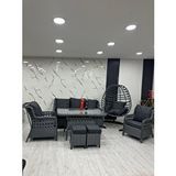 Zigonzi Vilza 7 Kişilik Rattan Bahçe Balkon Teras Oturma Grubu Antrasit Minderli (3+1+1) 80x140 Cm Masa, 2 Adet Puf Ve Tek Kişilik Rattan Salıncak Seti - Antrasit Gri
