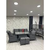 Zigonzi Vilza 7 Kişilik Rattan Bahçe Balkon Teras Oturma Grubu Gri Minderli (3+1+1) 80x140 Cm Masa, 2 Adet Puf Ve 2 Kişilik Rattan Salıncak Seti - Antrasit Gri