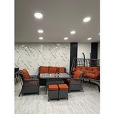 Zigonzi Vilza 7 Kişilik Rattan Bahçe Balkon Teras Oturma Grubu Portakal Minderli (3+1+1) 80x140 Cm Masa, 2 Adet Puf Ve 2 Kişilik Rattan Salıncak Seti - Antrasit Gri