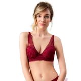 Zigzag Desenli Dantelli Push Up Destekli Sütyen Bordo 75C