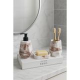 Zigzag Home Dekoratif 3 Parça Kahve Mermer Desen Banyo Seti Sıvı Sabunluk Katı Sabunluk Diş Fırçalık