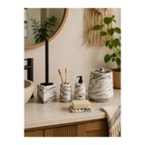 Zigzag Home Dekoratif Bohem Tarz Mermer Desen 5 Parça Banyo Seti Çöp Kovası, Tuvalet Fırçası Sıvı Sabunluk Katı Sabunluk ve Diş Fırçalık Seti Takımı