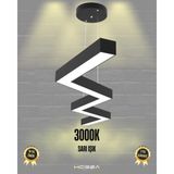 Zigzag (Siyah Kasa, Sarı Işık) Ledli Modern Sarkıt LED Avize Salon Mutfak Oturma Odası Yatak Odası Antre Hol LED - Sarı Işık (3000K)