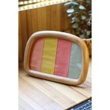 zigzagdikiş patchwork & kırkyama kumaş detaylı ahşap oval fotoğraf çerçevesi