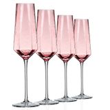 ziixon Kristal Şampanya Flüt 236 ml Pembe Düğün Şampanya Kadehleri Şık Şampanya Flüt Zarif 4'lü Set Düğün Yıl Dönümü Noel için (Pembe)