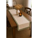 ZİLCA HOME 40x110 cm Fırfırlı Masa Runnerı – Krem Çağla Yeşili Dekoratif Sofra ve Masa Örtüsü