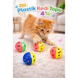 Zilli Plastik Kedi Topu 4’lü | Çıngıraklı Kedi Oyuncağı | Renkli Dayanıklı Top Seti