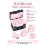 Zilvana Kablosuz Tüylü Pembe Yaka Mikrofonu 1 Alıcı 2 Verici Şarj Kutulu Dijital Ekranlı 2.4G Gürültü Azaltmalı Type-C Lightning Uyumlu Mikrofon Seti