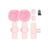 Zilvana Kablosuz Tüylü Pembe Yaka Mikrofonu Type-C ve Apple Girişli 2’li Set Bluetooth 5.0