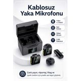 Zilvana Kablosuz Tüylü Siyah Yaka Mikrofonu 1 Alıcı 2 Verici Şarj Kutulu Dijital Ekranlı 2.4G Gürültü Azaltmalı Type-C Lightning Uyumlu Mikr