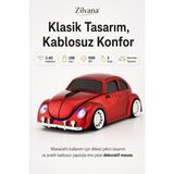 Zilvana Klasik Kırmızı Beetle Vosvos Tasarımlı 2.4g Kablosuz Mouse USB Alıcılı Kırmızı Araba Şeklinde Optik Mouse