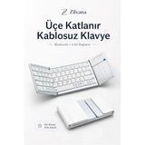 Zilvana Kumaş Dokulu Arka Kapaklı Üçe Katlanır Gümüş Gri Kablosuz Klavye Bluetooth + 2.4g Touchpad ve Sayısal Tuşlu Taşınabilir Klavye