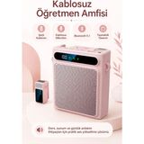 Zilvana Pembe Kablosuz Yaka Mikrofonlu Taşınabilir Öğretmen Rehber Amfisi Bluetooth 5.1 Şarjlı 2000mAh 5W Ses Yükseltici USB MP3 Destekli Askılı Bel Tipi Hoparlör