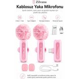 Zilvana Pembe Kablosuz Yaka Mikrofonu 2.4g Type-C / Lightning Uyumlu Gürültü Azaltmalı Mini Vlog Canlı Yayın Röportaj Mikrofonu - 1