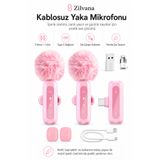 Zilvana Pembe Kablosuz Yaka Mikrofonu 2.4G Type-C / Lightning Uyumlu Gürültü Azaltmalı Mini Vlog Canlı Yayın Röportaj Mikrofonu