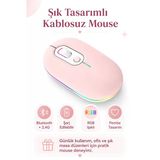 Zilvana Pembe Şarjlı Kablosuz Mouse Bluetooth 5.2 + 2.4g Çift Modlu Sessiz Tuşlu Rgb Işıklı 800 1200 1600 Dpı Type-C Şarjlı Ergonomik Mouse