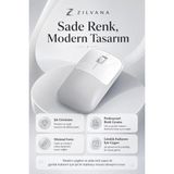 Zilvana Şarjlı Kablosuz Gri Mouse Bluetooth + 2.4g Çift Modlu Type-C Şarjlı Sessiz Tuşlu Ergonomik Optik 1200/1600 Dpı Taşınabilir Mouse