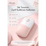 Zilvana Şarjlı Kablosuz Pembe Mouse Bluetooth + 2.4g Çift Modlu Type-C Şarjlı Sessiz Tuşlu Ergonomik Optik 1200/1600 Dpı Taşınabilir Mouse