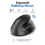 Zilvana Type-C Şarjlı Dikey Ergonomik Kablosuz Mouse Bluetooth Siyah (Sağ El Kullanımına Uygundur)