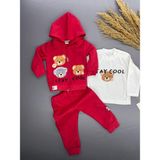 Zimboo Stay Cool Ayı Baskılı 2 Ip Mevsimlik Erkek Bebek Hırkalı 3 Lü Takım - 1 - 1,5 Yaş - Kırmızı