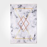 Zımpara Beyaz Mermer Modern Geometrik Etnik Desenli Boho Makinada Yıkanabilir Hafif Hav Toz Vermez Leke Tutmaz Kaymaz Taban Dijital Makine Baskı Halı Oturma Odası Salon Yolluk Koridor Mutfak Halısı