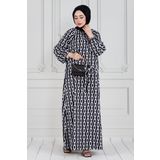 Zincir Desen Tesettür Elbise-Siyah
