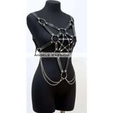 Zincir Detaylı Şık Deri Göğüs Harness, Büstiyer Harness, Deri Göğüs Harness