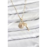 Zincir Gold Renk Kilit Anahtar Model Zirkon Taşlı Kadın Kolye - Ebj260130w39308