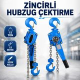 Zincirli Hubzug Çektirme 1.5 Ton 1.5 Metre Çift Mandallı Manuel Vinç Uzun Kollu Yük Kaldırma Aparatı