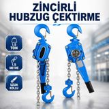 Zincirli Hubzug Çektirme 1.5 Ton 1.5 Metre Çift Mandallı Manuel Vinç Uzun Kollu Yük Kaldırma Aparatı