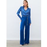 Zincirli Saten Krep Pantolon - İndigo