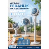 Zineets F2 Fan Masaüstü ve Ayaklı Kullanım Şarjlı Döner Başlı Zaman Ayarlı Kumandalı 5 Kademeli Vantilatör