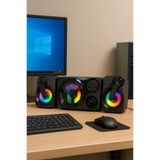 Zineets Rgb Işıklı Bluetooth Hoparlör 3.5mm Jack Kablolu Bilgisayar Hoparlörü Müzik 2 1 Ses Sistemi Radyolu