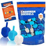 Zion Judaica Hanukkah Dreidels Çoklu Mavi, Beyaz Orta Boy Dridels Toplu Plastik Drydlech İbranice Harfler ve İngilizce Transliterasyon Geleneksel Hanukah Oyun Kılavuzu Kilitli Çanta Hanuka Eğlence